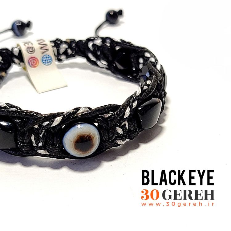 دستبند سنگی و چرم گیس پیچ سنگ عقیق سیاه و باباقوری اصل دستبند چشم سیاه