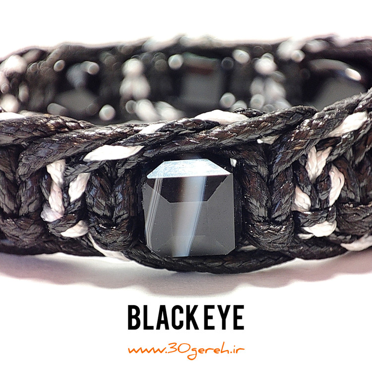 دستبند سنگی و چرم گیس پیچ سنگ عقیق سیاه و باباقوری اصل دستبند چشم سیاه