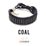 دستبند سنگی لاوا آتشفشانی تراش لوله ای دستبند زغال با چرم طبیعی