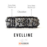 دستبند سنگی اصل و چرم طبیعی آبسیدین لکه برفی تراش لوله ای و گرد