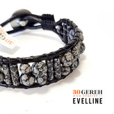 دستبند سنگی اصل و چرم طبیعی آبسیدین لکه برفی تراش لوله ای و گرد