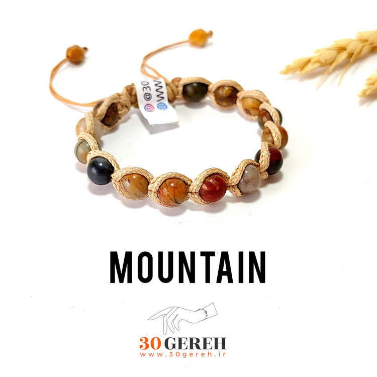 دستبند سنگی و چرم اصل و خاص جاسپر سرخپوستی طرح بافت ما پیچ با چرم دستبند کوه