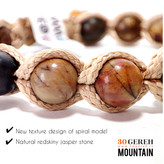 دستبند سنگی و چرم اصل و خاص جاسپر سرخپوستی طرح بافت ما پیچ با چرم دستبند کوه