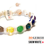 دستبند هفت چاکرای اصل با عقیق شجر سفید بافت چرمی دستبند سفید برفی پلاس