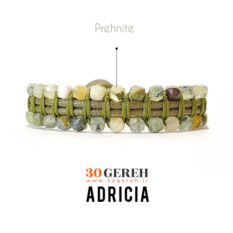 دستبند سنگی و چرم اصل و خاص سنگ پرهنیت معدنی اصل با چرم سبز