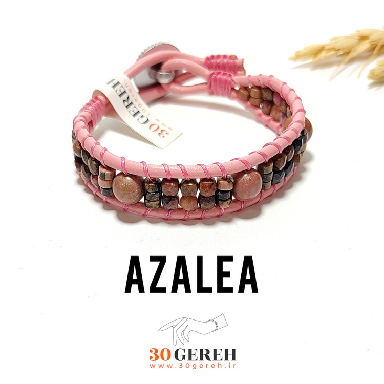 دستبند سنگی و چرم اصل و خاص رودونیت اصل معدنی درجه یک انواع تراش