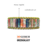 دستبند سنگی و چرم عقیق خزه ای اصل معدنی تراش لوله ای استوانه ای خاص دستبند کهکشان سبز