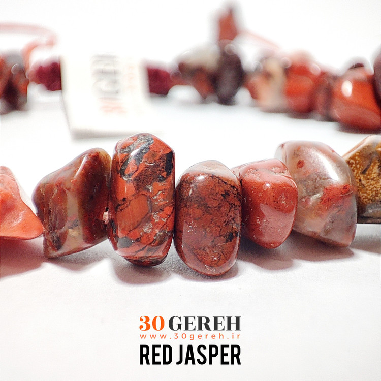 دستبند سنگی نامنظم جاسپر قرمز اصل معدنی نخ موم زده ترک دستبند جاسپر قرمز
