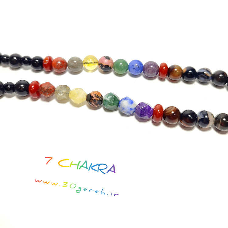 گردنبند سنگی هفت چاکرای اصل با سنگ های عقیق و آویز هفت چاکرا کراواتی گردنبند ماهور