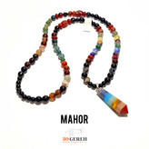 گردنبند سنگی هفت چاکرای اصل با سنگ های عقیق و آویز هفت چاکرا کراواتی گردنبند ماهور