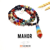 گردنبند سنگی هفت چاکرای اصل با سنگ های عقیق و آویز هفت چاکرا کراواتی گردنبند ماهور