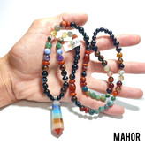 گردنبند سنگی هفت چاکرای اصل با سنگ های عقیق و آویز هفت چاکرا کراواتی گردنبند ماهور