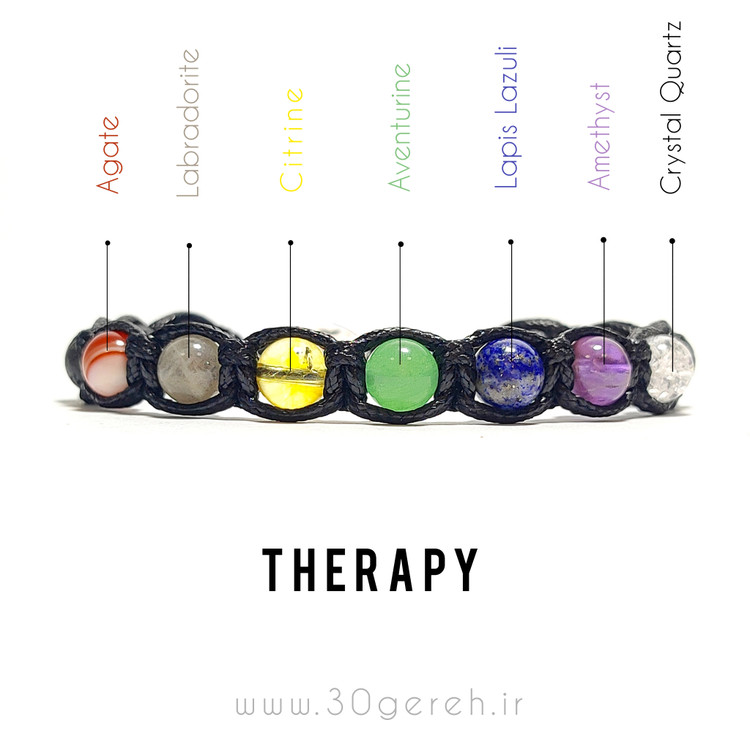 دستبند سنگی هفت چاکرا اصل معدنی کیفیت بالا بافت چرمی دستبند تراپی