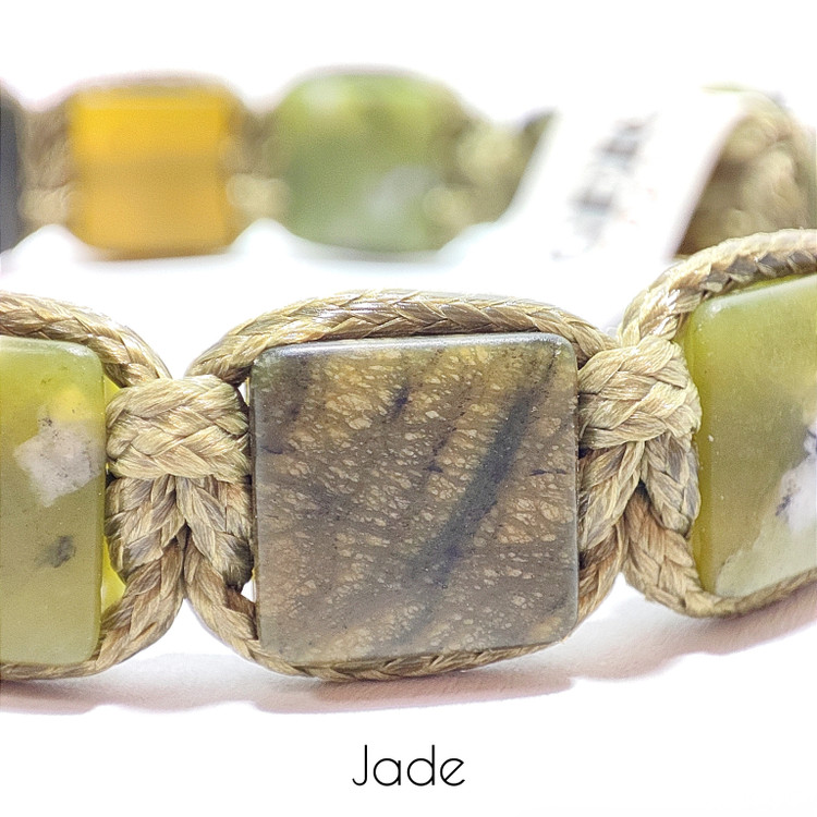 دستبند سنگی یشم سرپانتین اصل معدنی درجه یک تراش خاص مربعی دستبند چریک