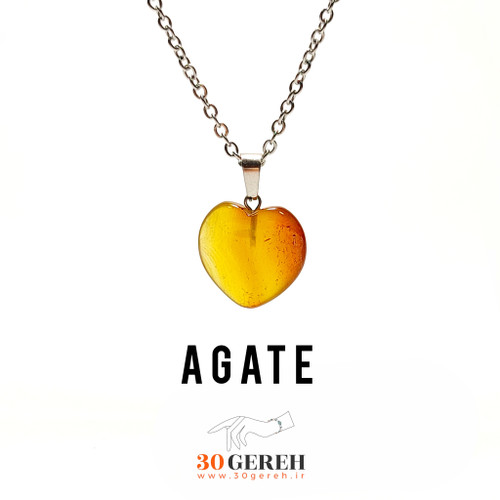 گردنبند سنگی عقیق تراش قلب سایز کوچک با زنجیر استیل رایگان