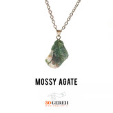 گردنبند سنگی عقیق خزه ای اصل معدنی تراش راف با زنجیر استیل رایگان