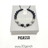 ست گردنبند و دستبند سنگی جاسپر پیکاسو جاسپر نقشه با سنگ اونیکس اصلی