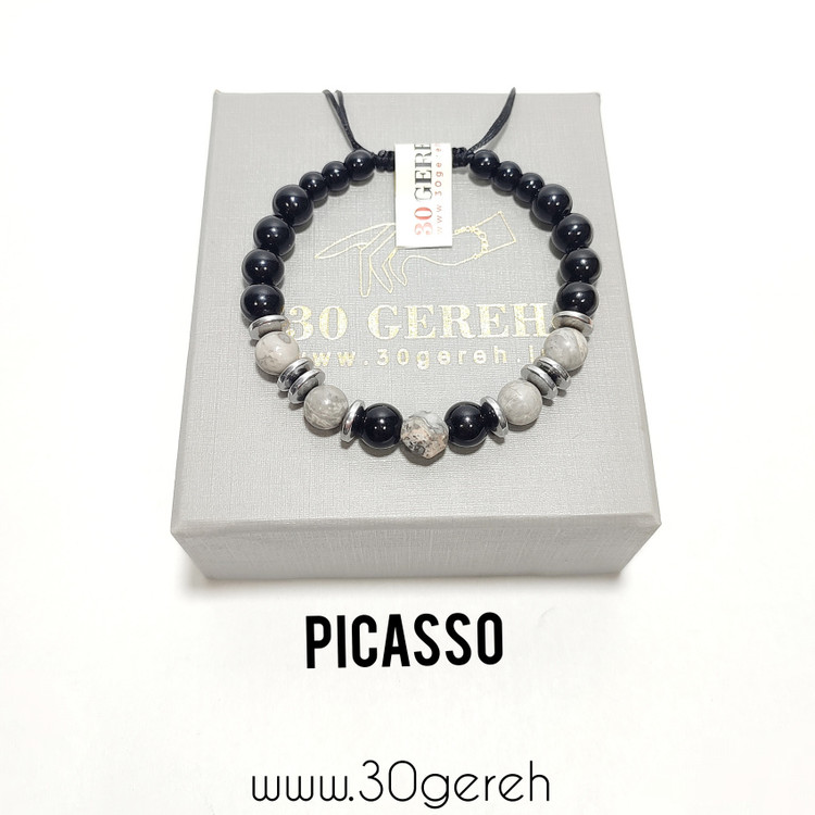 ست گردنبند و دستبند سنگی جاسپر پیکاسو جاسپر نقشه با سنگ اونیکس اصلی