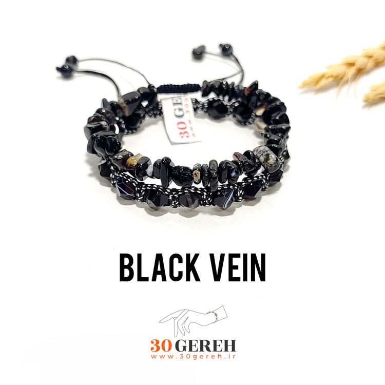 دستبند سنگی عقیق سلیمانی سیاه با جدیدترین بافت چرمی خاص دستبند سیاهرگ