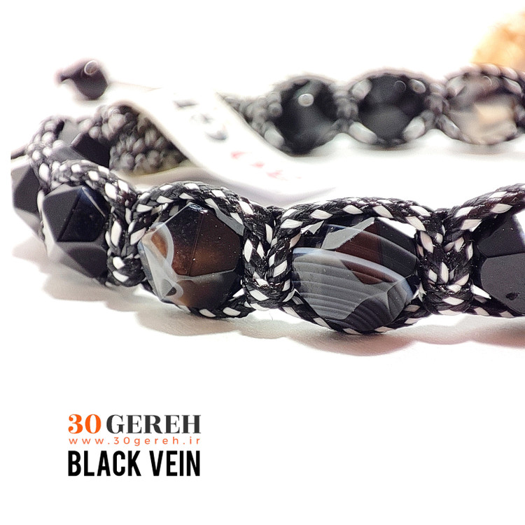 دستبند سنگی عقیق سلیمانی سیاه رگه دار درجه یک با بافت خاص دستبند سیاهرگ