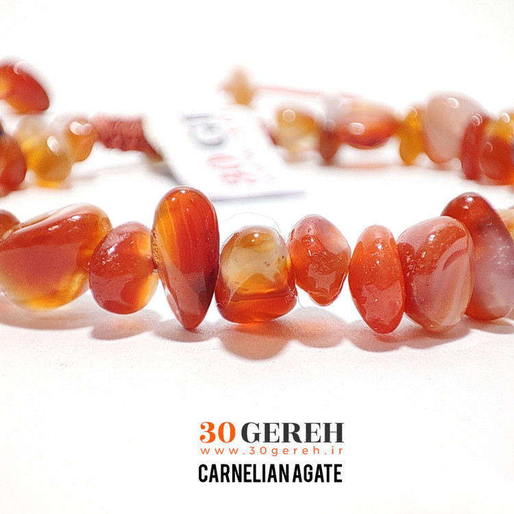 دستبند سنگی عقیق کارنلین اصل معدنی درجه یک تراش نامنظم چیپسی