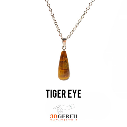 گردنبند سنگی چشم ببر تراش چوب بیسبالی با زنجیر استیل رایگان
