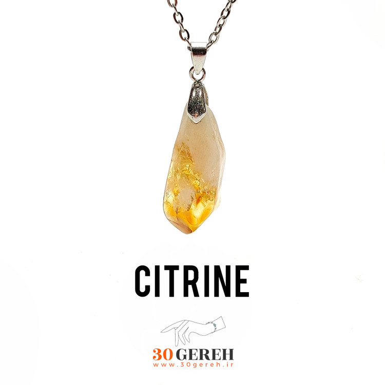 گردنبند سنگی سیترین معدنی اصل بهسازی شده سنگ ثروت اصل با زنجیر استیل رایگان