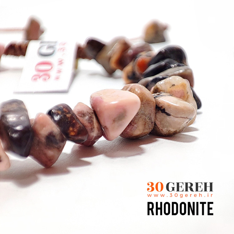 دستبند سنگی نامنظم رودونیت اصل معدنی دستبند سنگی تراش خاص