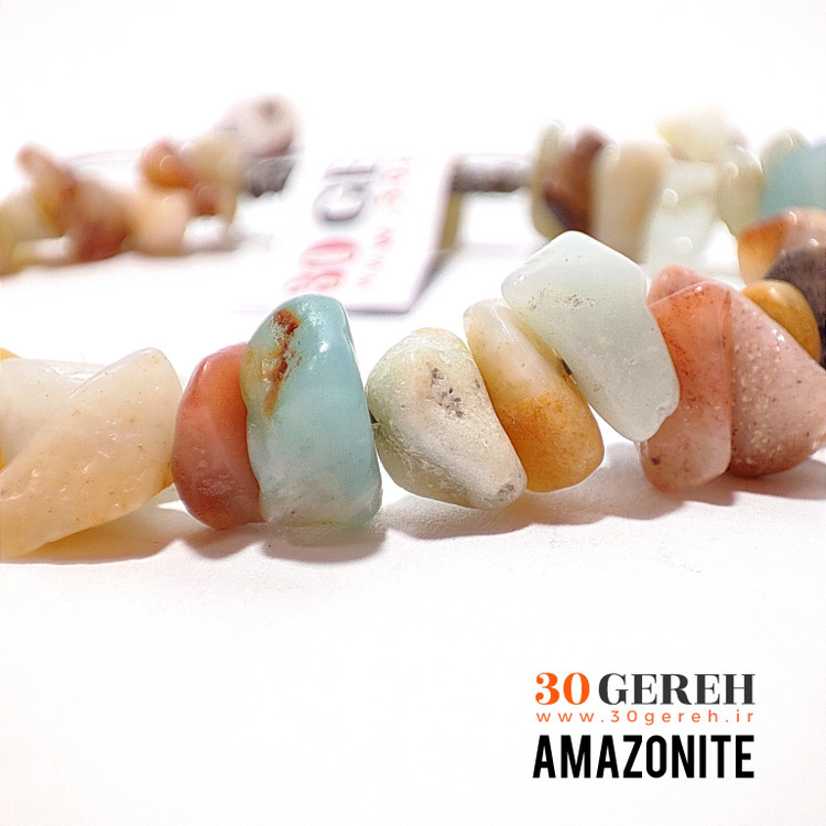 دستبند سنگ اصل آمازونیت معدنی تراش نامنظم یا چیپسی