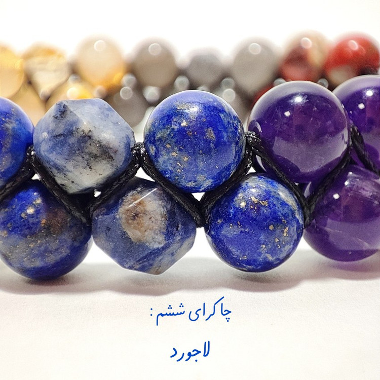 دستبند هفت چاکرا دو ردیفه با سنگ های درجه یک معدنی بافت چرمی پیچ دستبند هفت