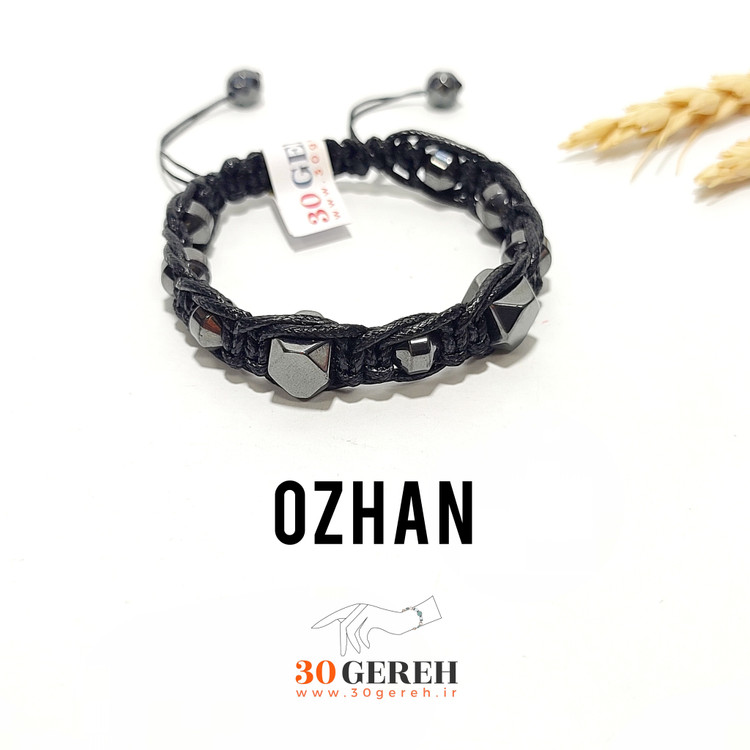 دستبند سنگی و چرم بافت سنگ حدید اصل یا هماتیت دستبند اوژن