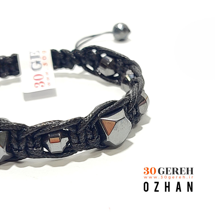 دستبند سنگی و چرم بافت سنگ حدید اصل یا هماتیت دستبند اوژن