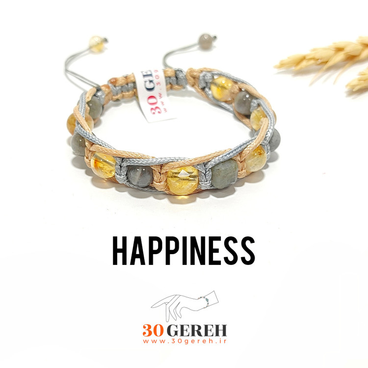 دستبند سنگی و چرم سیترین و لابرادوریت درجه یک فوق العاده با کیفیت دستبند خوشبختی