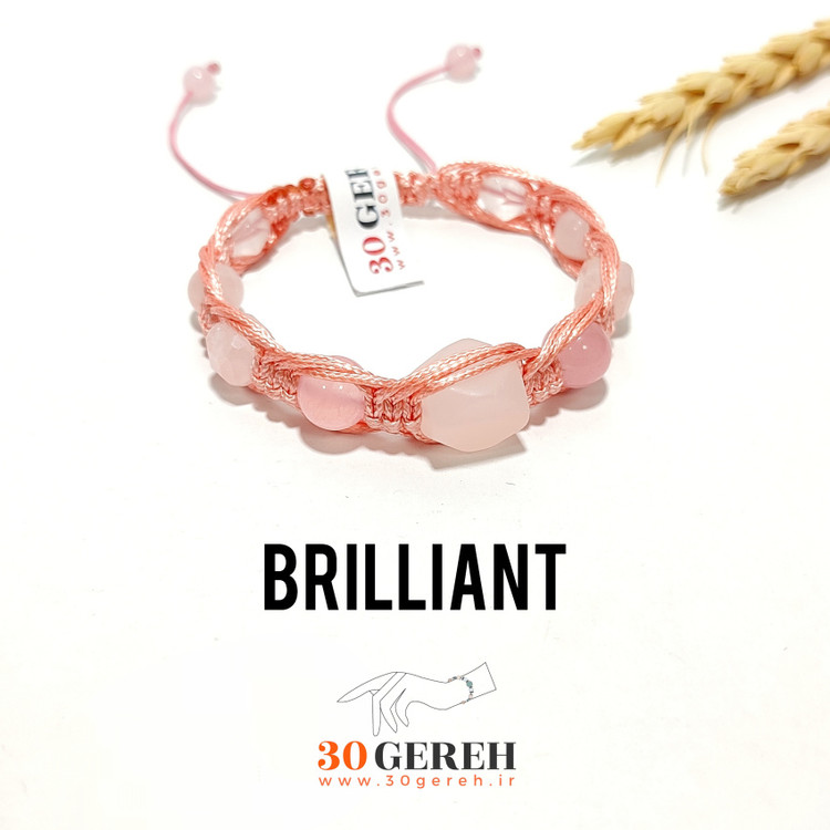 دستبند سنگی درخشان با سنگ رز کوارتز اصل برزیل تراش خاص