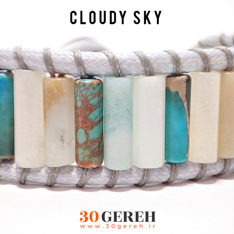 دستبند سنگی فیروزه و آمازونیت درجه یک تراش استوانه ای دستبند آسمان ابری