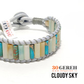 دستبند سنگی فیروزه و آمازونیت درجه یک تراش استوانه ای دستبند آسمان ابری
