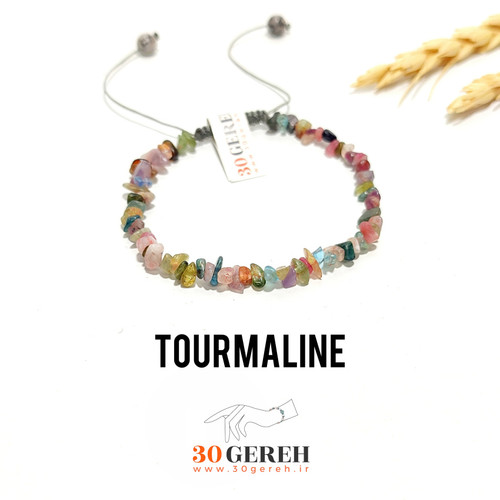 دستبند سنگی تورمالین رنگی اصل و معدنی درجه یک تراش نامنظم