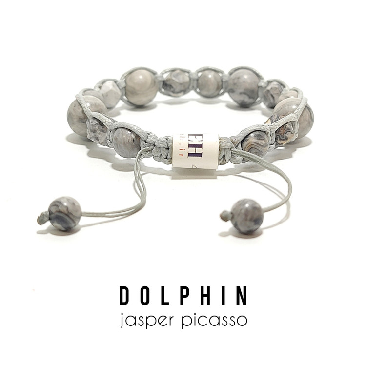 دستبند سنگی با بافت چرمی سنگ جاسپر پیکاسو اصل دستبند دلفین