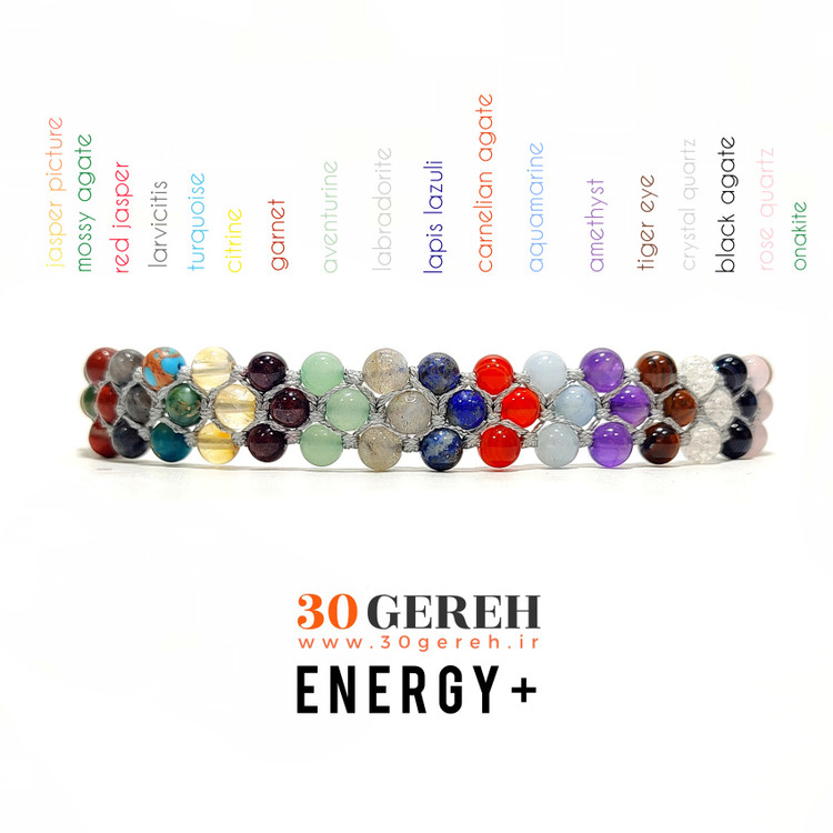 دستبند سنگی سه ردیفه انرژی پلاس با سنگ های مینیاتوری درجه یک و اصل معدنی دستبند 19 سنگ خاص