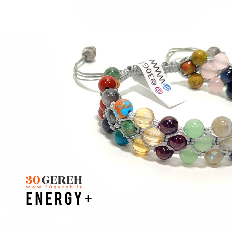 دستبند سنگی سه ردیفه انرژی پلاس با سنگ های مینیاتوری درجه یک و اصل معدنی دستبند 19 سنگ خاص