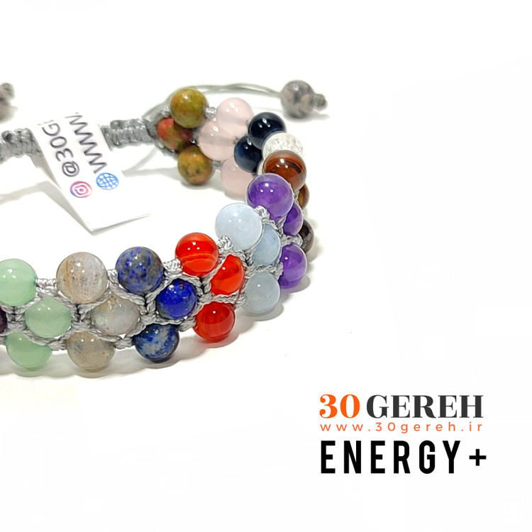 دستبند سنگی سه ردیفه انرژی پلاس با سنگ های مینیاتوری درجه یک و اصل معدنی دستبند 19 سنگ خاص