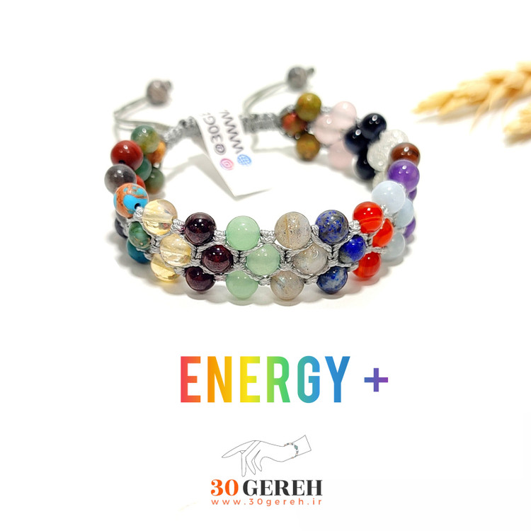 دستبند سنگی سه ردیفه انرژی پلاس با سنگ های مینیاتوری درجه یک و اصل معدنی دستبند 19 سنگ خاص