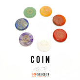 سنگ های هفت چاکرا با تراش سکه ای سنگ های اصل با حکاکی نماد چاکرا ها