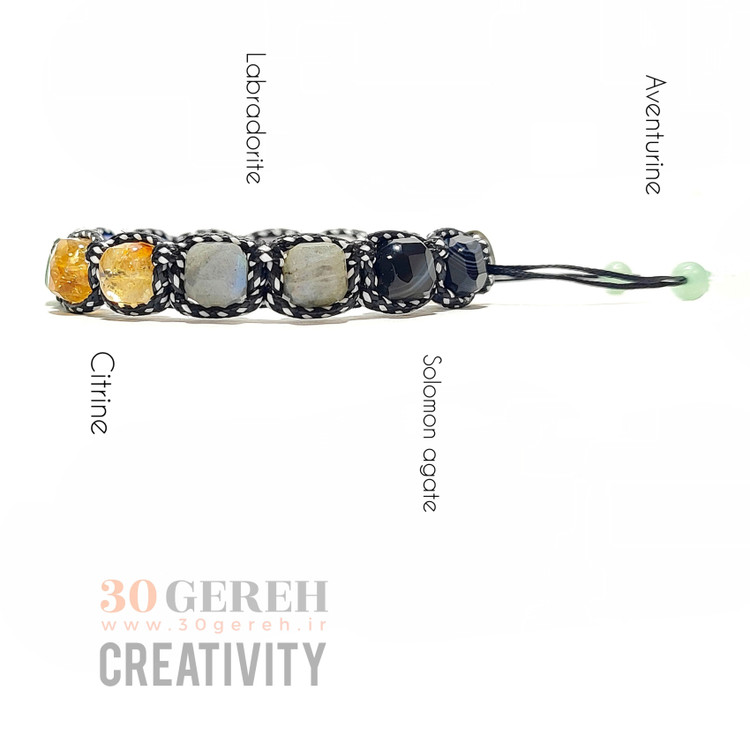 دستبند سنگی هفت چاکرا تراش جواهری باکسی بافت دو رنگ خاص دستبند خلاقیت