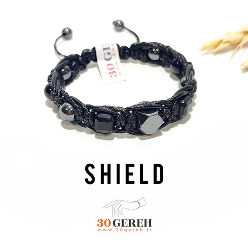 دستبند سنگی سپر یا محافظ با سنگ تورمالین و حدید تراش گرد و جواهری و تراش دست
