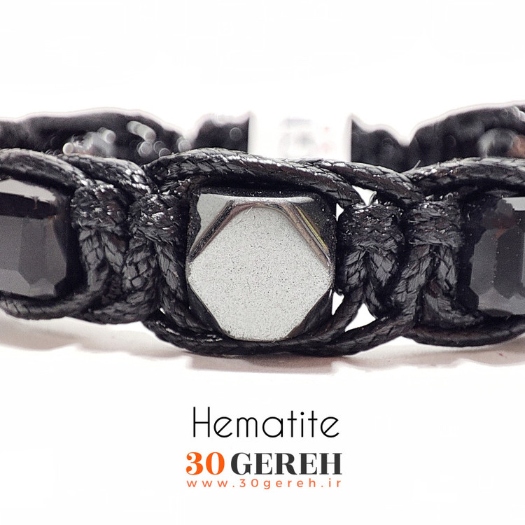 دستبند سنگی سپر یا محافظ با سنگ تورمالین و حدید تراش گرد و جواهری و تراش دست