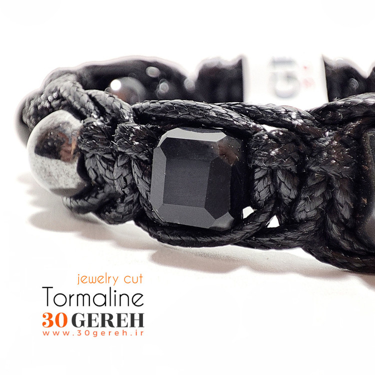 دستبند سنگی سپر یا محافظ با سنگ تورمالین و حدید تراش گرد و جواهری و تراش دست