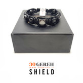 دستبند سنگی سپر یا محافظ با سنگ تورمالین و حدید تراش گرد و جواهری و تراش دست