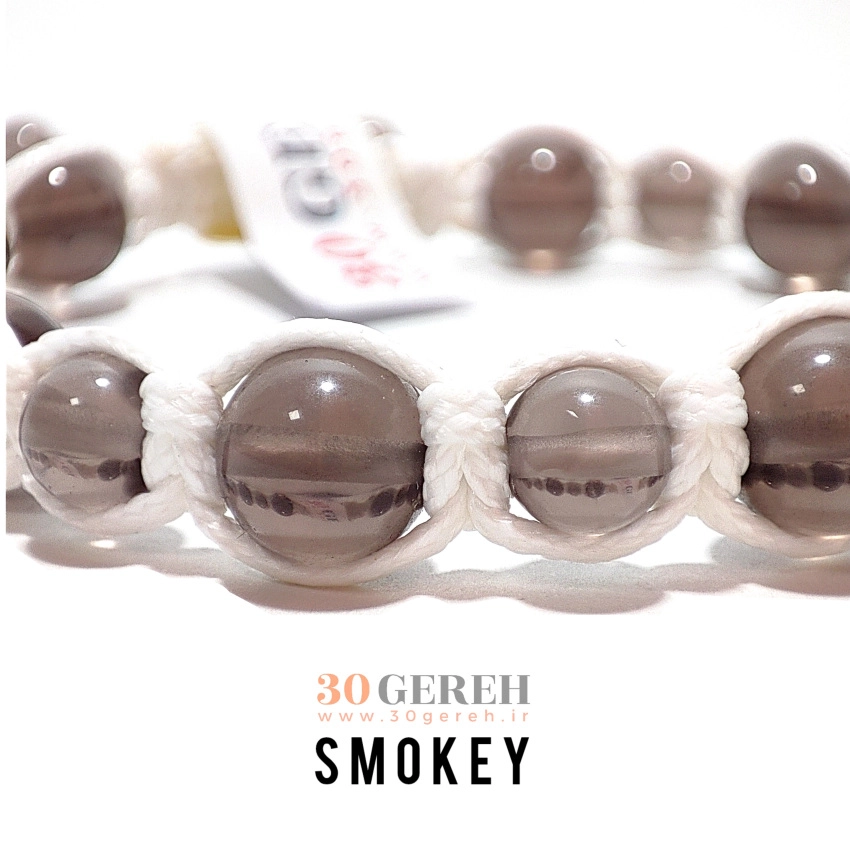 دستبند سنگی و چرم اصل و خاص کوارتز دودی درجه یک دستبند سنگ اسموکی سایز 6 و 8 گرد