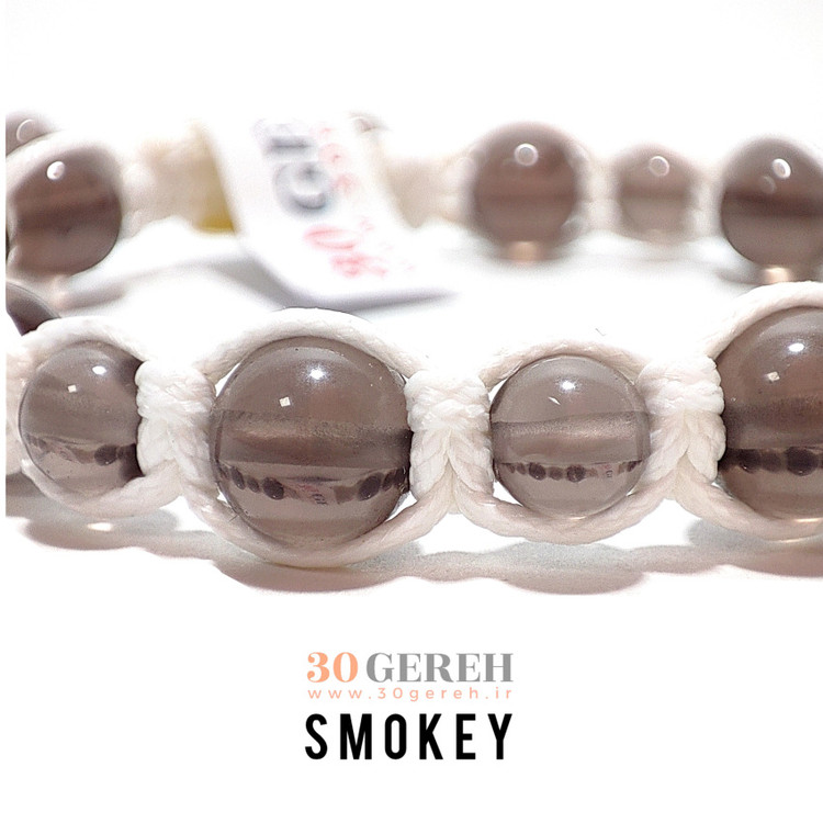 دستبند سنگی و چرم اصل و خاص کوارتز دودی درجه یک دستبند سنگ اسموکی سایز 6 و 8 گرد